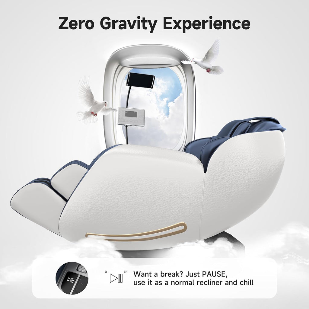 Real Relax Massage Chair Full Body with Unique Phone Controller,Heart and Blood Measurement, Zero Gravity 3D SL-Track Recliner with APP Control, Child Lock,Pause Button, Back Pad, Favor-06, Blue