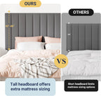 Allewie Queen Size Storage Bed Frame, Vertical Channel Tufted Adjustable Headboard, Velvet Upholstered Platform Bed with 4 Oversized Underbed Drawers, Wooden Slats Support, No Box Spring Needed, Grey