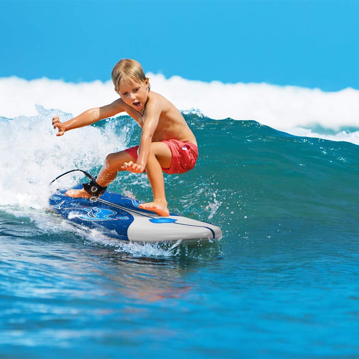Giantex Surfboard, 6 Ft Stand Up Surfing Board w/ 3 Detachable Fins, Safety Leash, Non-Slip Lightweight Foam Surfboard for Kids, Teenager, Adults