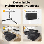CAMMOO Couch Headrest Extender, Ergonomic Neck & Head Support for Legless Low Back Sofa, Sturdy Fixed-Height Metal Frame Sofa Backrest Extender, Fits Boneless Couch Under 28.5" (3 Pack, Grey)