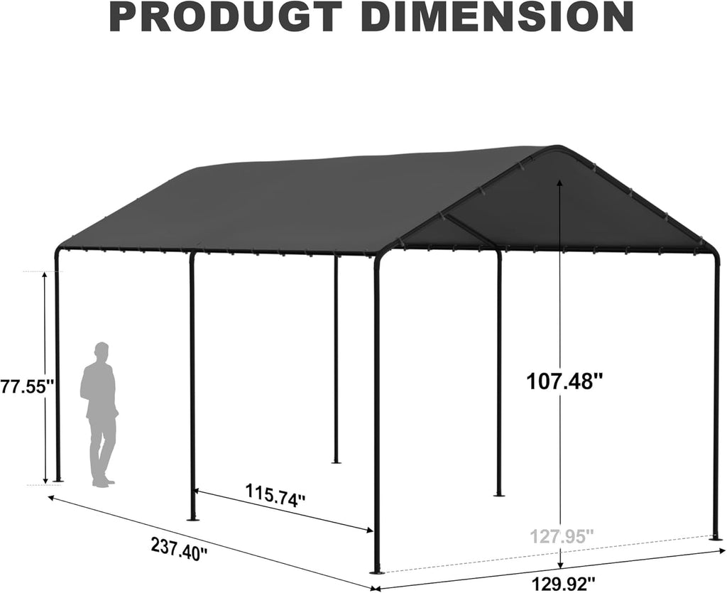 10 x 20 FT Carport Heavy Duty, Portable Garage Canopy Outdoor, Galvanized Car Canopy for Car Garage Shelter Tent Party Tent with Anchor Kit (Grey)