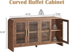 Sideboard Buffet Cabinet Unique Curved Large Credenza Storage Cabinet with 4 Glass Doors, FSC-Certified Wooden Board Console Cabinet, Kitchen Coffee Bar Cabinet for Living Room, Hallway