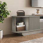 86.61'' Tambour TV Stand for 55-85 Inch, Entertainment Center with Large Storage Cabinet and Sliding Door,Curved Profile Design Media Console with Open Shelves for Living Room, Bedroom, Office, Grey
