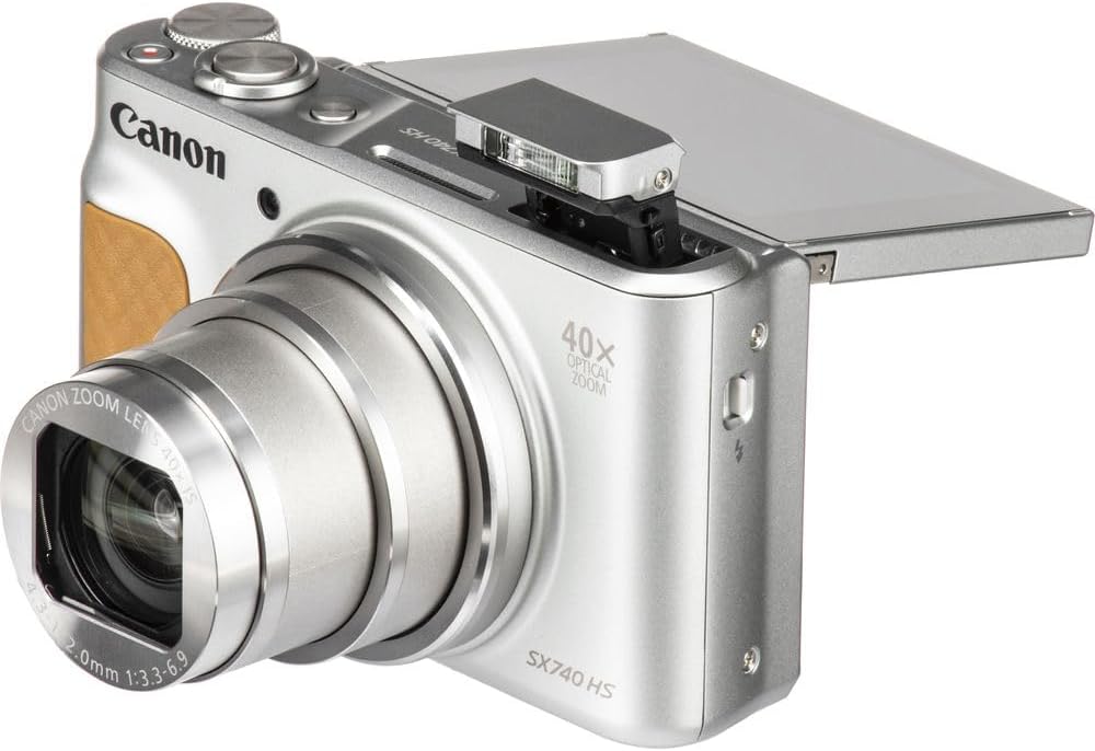 Canon PowerShot SX740 HS Digital Camera (Silver) – 20.3MP  40x Optical Zoom  4K UHD Video  Wi-Fi & Bluetooth  Compact Travel Point & Shoot (2956C001) + Bag + 64GB Memory Card