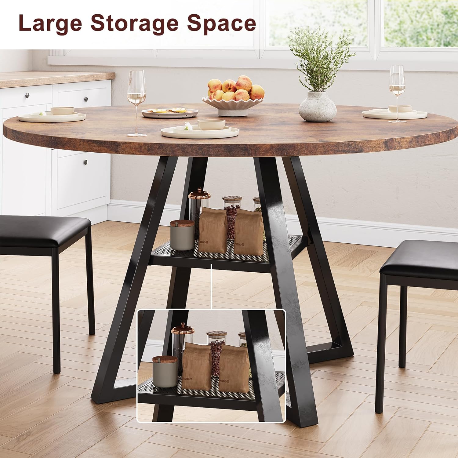 Jocoevol Round Dining Table for 4,Kitchen Dining Room Circle Dinner Pedestal Table,Space Saving Wood Kitchen & Dining Room Furniture (Vintage, 42In)
