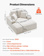 VEVOR Oversized Chaise Lounge Chair, 54" Boneless Chaise Lounge Indoor, Modern Upholstered Reading Chair with Throw Pillows & Armrests, Sofa Couch Deep Seat Sleeper for Living Room, Bedroom, Beige