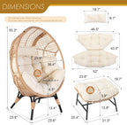 NICESOUL Wicker Egg Chair with Ottoman  Indoor Outdoor Egg Basket Lounge Chair w/Cushion  Oversized Egg Seat with Legs 440 Lbs  Comfy Cozy Boho Style Nest Chair w/Footrest for Patio  Balcony  Beige
