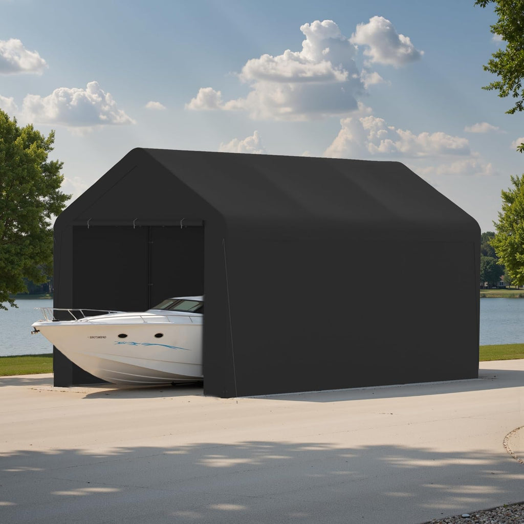 GOJOOASIS Carport Canopy Heavy Duty 10x20 ft Party Tent Portable Car Garage with Sidewalls (10 x 20 ft Black)