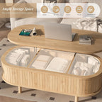 Easyego Oval Lift Top Coffee Table with Storage, 40" Fluted Modern Hidden Compartment Center Table for Living Room, Small Space Apartment, Home Office Desk, Natural