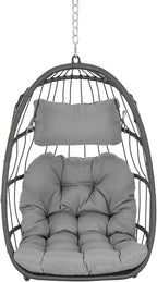 Yechen Swing Egg Chair Without Stand Indoor Outdoor, Foldable Wicker Rattan Hanging Egg Chairs Hammock Egg Basket Chair with Aluminum Frame & UV Resistant Cushions for Bedroom Patio Porch