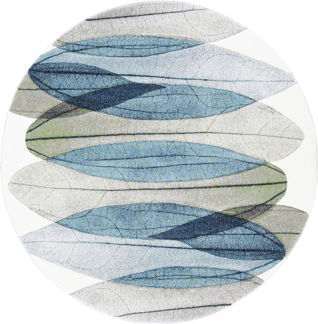 SAFAVIEH Hollywood Collection Round Rug - 8' Round, Ivory & Blue Green, Contemporary Design, Stain Resistant, Ideal for High Traffic Areas in Living Room, Bedroom & Dining Room (HLW703A-8R)