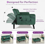 TYBOATLE 65" W Velvet Modern Convertible Folding Futon Couch Sofa Bed w/ 2 USB Charging Ports and arms, Loveseat for Living Room, Office, Apartment, Bedroom (Green)