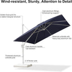 PURPLE LEAF 10 FT Patio Umbrella White Cantilever Umbrella Aluminum Square Outdoor Offset Umbrella Hanging Windproof with 360° Rotation for Garden Deck Pool, Navy Blue