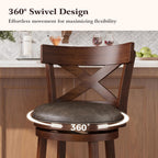 ALPHA HOME Swivel Bar Stools with Backs, 30 Inch Bar Stools Set of 2, Wooden Bar Stools, 360 Degrees Swivel Chairs with Upholstered, Wrap-Around Footrest for Pub, Kitchen, Dark Cherry/Fondant