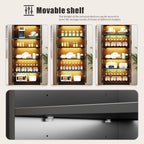 Display Cabinet with Doors and Adjustable Shelves, 65" Tall Bookcase with LED Lights/Human Sensor, 5 Tier Display Case for Collectibles Bedroom Living Room Office, Black