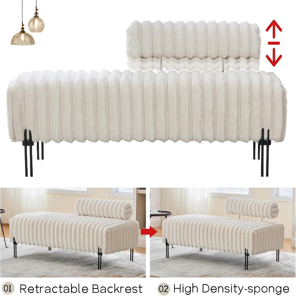 NIOIIKIT 49.6" Modern Loveseat Sofa Couch, Upholstered Accent Sofa with Golden Legs and Adjustable Backrest, Small Faux Fur Couches for Bedroom, Living Room, Compact Small Space (Beige)