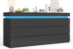 9 Drawer Dresser with LED Light, Black Modern Chest of Drawers for Bedroom,Long Dresser with Drawers for Living Room, Entryway, Hallway