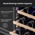 Yeego 24 Inch Wine Fridge Cooler - 52 Bottles Dual Zone Wine Cooler with Glass Door, 40-65℉ Built-In or Freestanding Refrigerator, Under Counter Wine Fridge for Kitchen Bar Office (Left-Hinged)