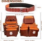Leather Tool Belt with Adjustable Hook - Premium Heavy Duty Tool Belts for Men with 22 Multi-Purpose Pocket Tool Pouch (Maroon, Standard), RG-004