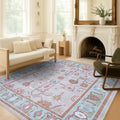 Fame Living Pink Oushak Rug, Modern, Vintage, Turkish, Eclectic, Floral, Pastel, Washable, Area Rugs for Living Room, Dining, Bedroom, Nursery, Girls, Boys, 5'9"x8'9"