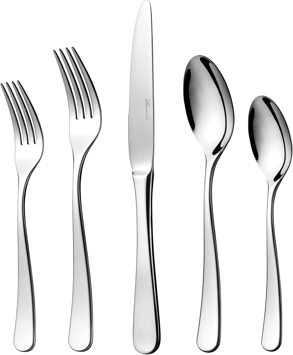 Luciella Tropea Polished Flatware Set for 8, 45-Piece Premium 18/10 Stainless Steel Silverware Set with Serving Utensils, Modern Mirror Finish, Rust Resistant, Dishwasher Safe