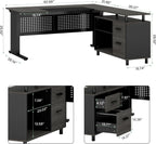 Tribesigns 63 Inch Executive Desk with File Cabinet, L Shaped Office Desk with Drawers and Storage Shelves, Business Furniture Set Workstation for Home Office, Gray and Black