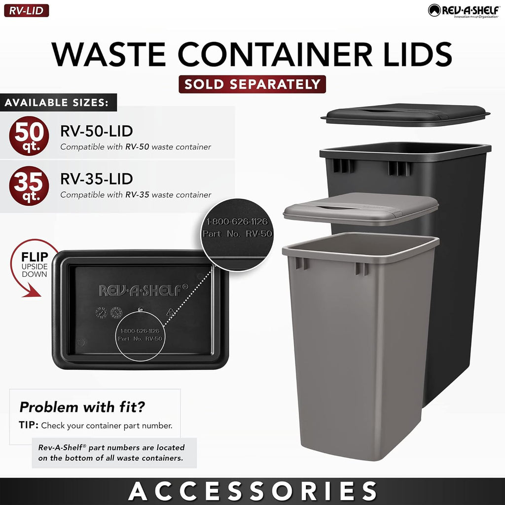 Rev-A-Shelf Pullout Trash Can for Under Kitchen Cabinets 35 Quart 8.75 Gallon with Soft-Close Slides and Rear Storage, Champagne, 53WC-1535SCDM-112