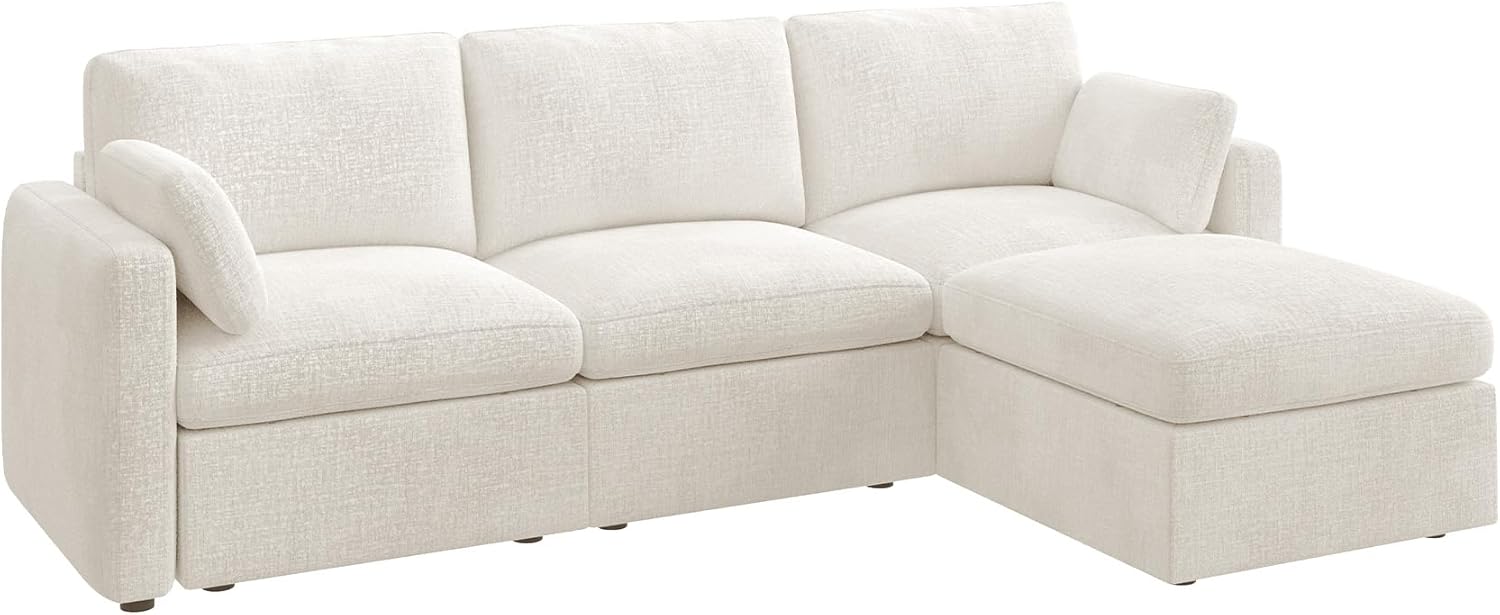 HONBAY Modular Sectional Couch with Storage Seats, L Shaped Sectional Sofa with Storage, Chenille Sectional Couches for Living Room, Beige
