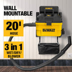 DEWALT Portable 6 Gallon 5 Horsepower Wall-Mounted Garage Wet Dry Vacuum Cleaner DXV06G