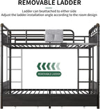 Metal LED Bunk Bed Twin Over Twin with 2 Storage Drawers, USB Charging Station, Industrial Bunkbeds Heavy Duty Bed with Safety Guardrail and Ladder, No Box Spring Needed, Black