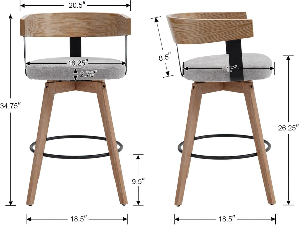 DUOMAY Swivel Bar Stools Set of 4, 26" Counter Height Bar Stool with Footrest Modern Wood Barstools with Linen Upholstered Seat Counter Stools for Kitchen Island Home Bar,Grey