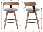 DUOMAY Swivel Bar Stools Set of 4, 26" Counter Height Bar Stool with Footrest Modern Wood Barstools with Linen Upholstered Seat Counter Stools for Kitchen Island Home Bar,Grey
