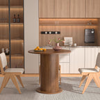 31.5 inch Round Dining Table for 2, Modern Farmhouse Kitchen Table, Small Circle Dining Tables with Wood Strip Base for Kitchen Living Room (Walnut)