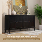 ARTPOWER 58'' Mid-Century Modern Buffet Storage Cabinet with 4 Doors and Adjustable Shelves, Accent Style Sideboard for Entryway, Dining Room, Living Room, Espresso Brown