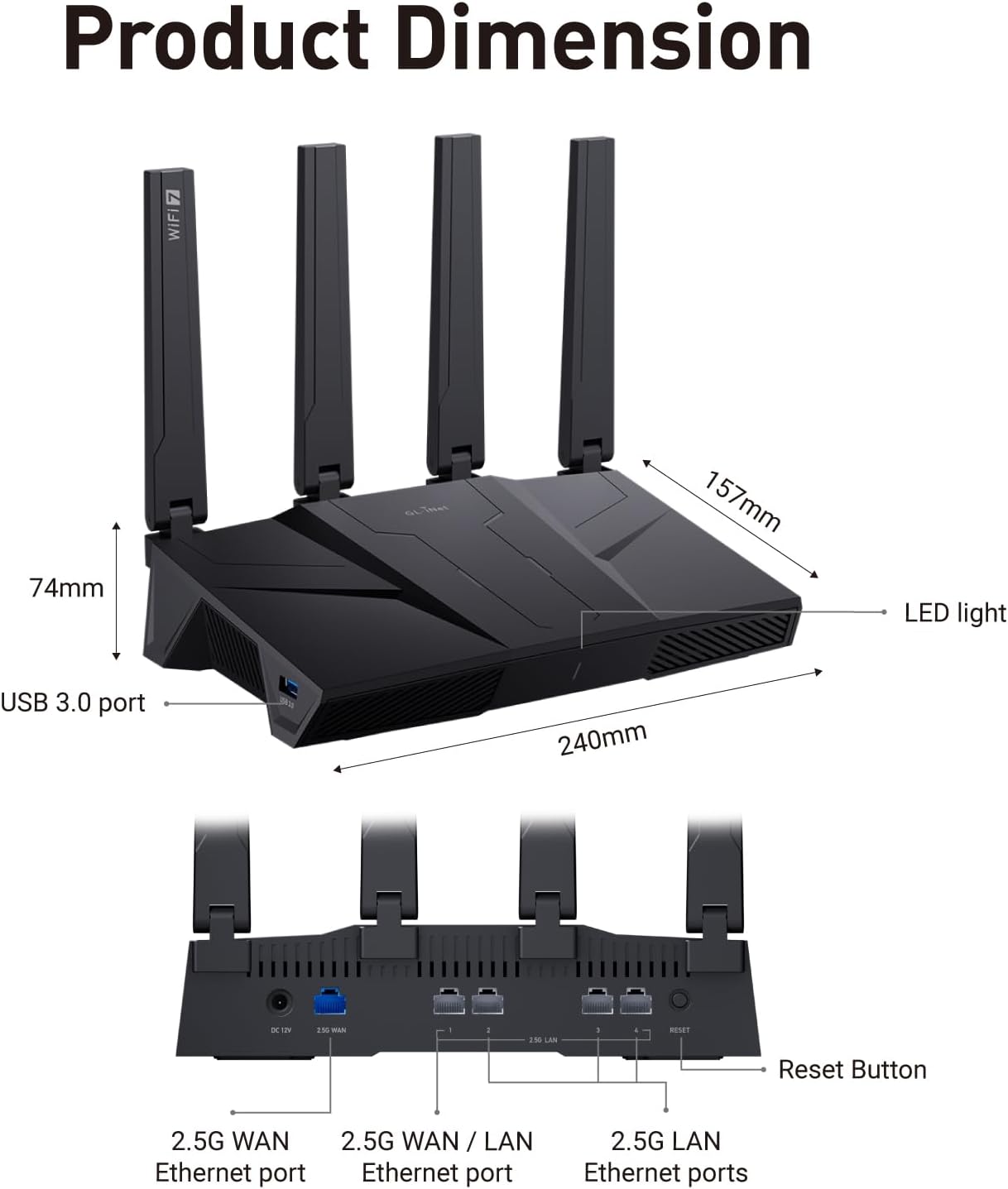 GL.iNet GL-BE9300 (Flint 3) Tri-Band WiFi 7 Router  High-Speed 6GHz Gaming WiFi Router for Wireless Internet  Long Range  5 x 2.5G VPN Routers for Fiber Optic Modem  Computer Routers  Home & Business