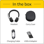 Jabra Evolve2 65 MS Wireless Headphones with Link380a  Stereo  Black – Wireless Bluetooth Headset for Calls and Music  37 Hours of Battery Life  Passive Noise Cancelling Headphones