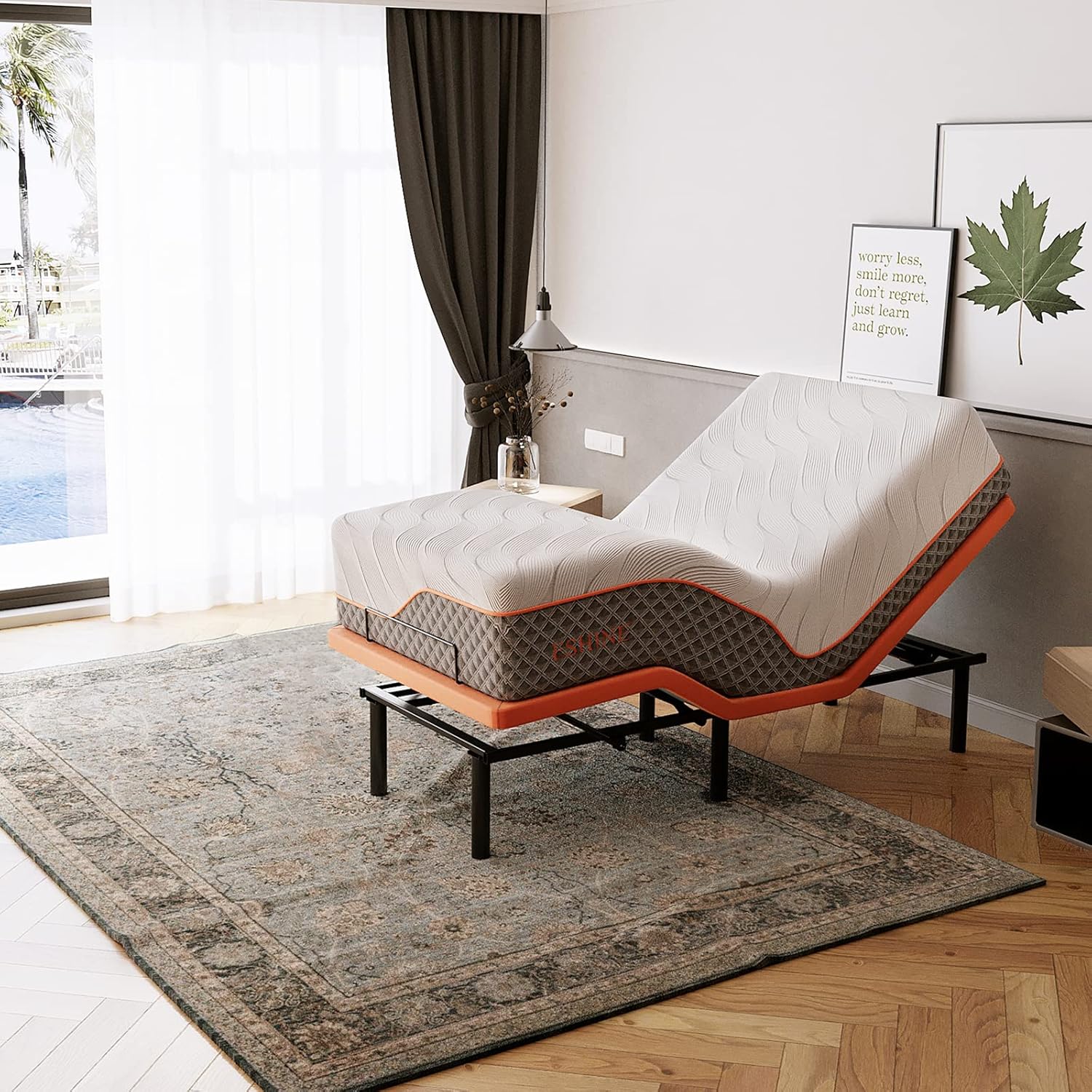 ESHINE Adjustable Bed Frame + 14" Hybrid Mattress Twin XL - Luxury Gel Memory Foam(319 Pocket Springs) with Massage, Wireless Remote, USB, Under Bed Night Light, Medium Soft, 3000 Series