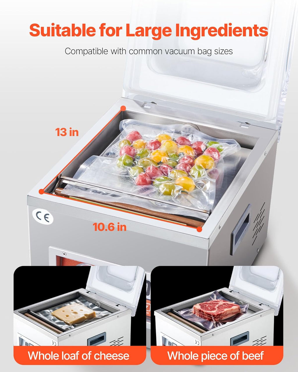 VEVOR Chamber Vacuum Sealer, 260W Sealing Power, Vacuum Packing Machine for Wet Foods, Meats, Marinades and More, Compact Size with 10.2 in Sealing Length, Applied in Home Kitchen and Commercial Use