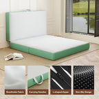 Memory Foam Trifold Mattress, Queen Portable Floor Bed 6 Inch, Foldable Mat with Washable Cover, Handle & Non-Slip Bottom, for RV, Travel, Camping, Yoga, 78"x58"x6", White Green