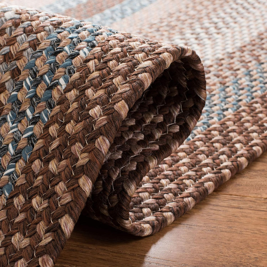 SAFAVIEH Washable Rug Outdoor Braided Collection - 8' x 10' Oval, Brown & Multi, Handmade & Reversible, Non-Shedding & Easy to Clean, Ideal for Patio, Backyard, Mudroom (BRD313A)