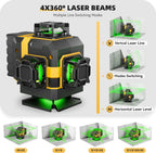 16 Lines Laser Level with Tripod - 360° Cross Line Laser with Tripod, 4D Green Laser Level, 4x360 Self Leveling Tool for Picture Hanging, Home Renovation, Indoor Project, 2 Batteries Included