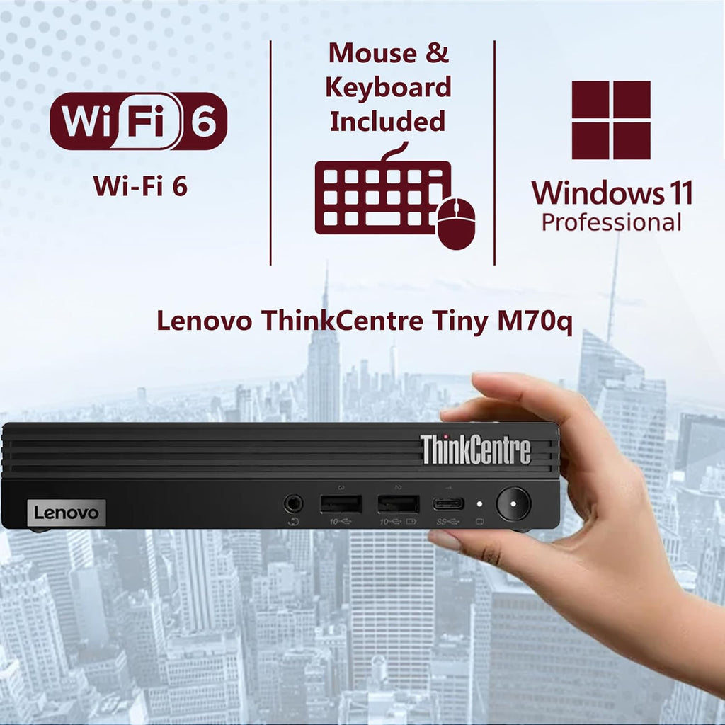 Lenovo ThinkCentre Tiny M70q Gen 5 Intel 10-Core i5-14400T (Beat i7-13700T)  16GB DDR5 RAM  512GB NVMe  WiFi 6  Bluetooth  RJ-45  DP Port  HDMI  W11P  Business Desktop  3 Yr Wty