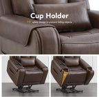 CHITA Electric Power Lift Recliner Chair for Elderly with Massage and Heat, Large Lay Flat Genuine Leather Recliner Chair with Cup Holders, USB Ports, Power Headrest, Independent Backrest, Dark Brown