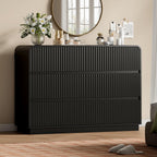 Black Dresser Fluted 6 Drawers Dresser for Bedroom, 47" Wide Wood Chest of Drawers with Hidden Handles & Rounded Corners, Modern TV Stand Storage Cabinet for Living Room, Hallway, Entryway