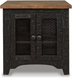 Signature Design by Ashley Valebeck Farmhouse Rectangular End Table with Storage, Distressed Brown & Black Finish