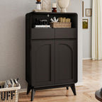 Bathroom Storage Cabinet, Tall Kitchen Storage Cabinet with Drawers and Shelves, Corner Coffee Bar Table Freestanding Sideboard for Living Room, Entryway, Black