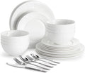 KINGSTONE 24-Piece Bone China Dinnerware Set with 40-Piece flatware, White Lightweight Porcelain Service for 8, for Family Dining, Restaurants, Gifting，Microwave and Dishwasher Safe