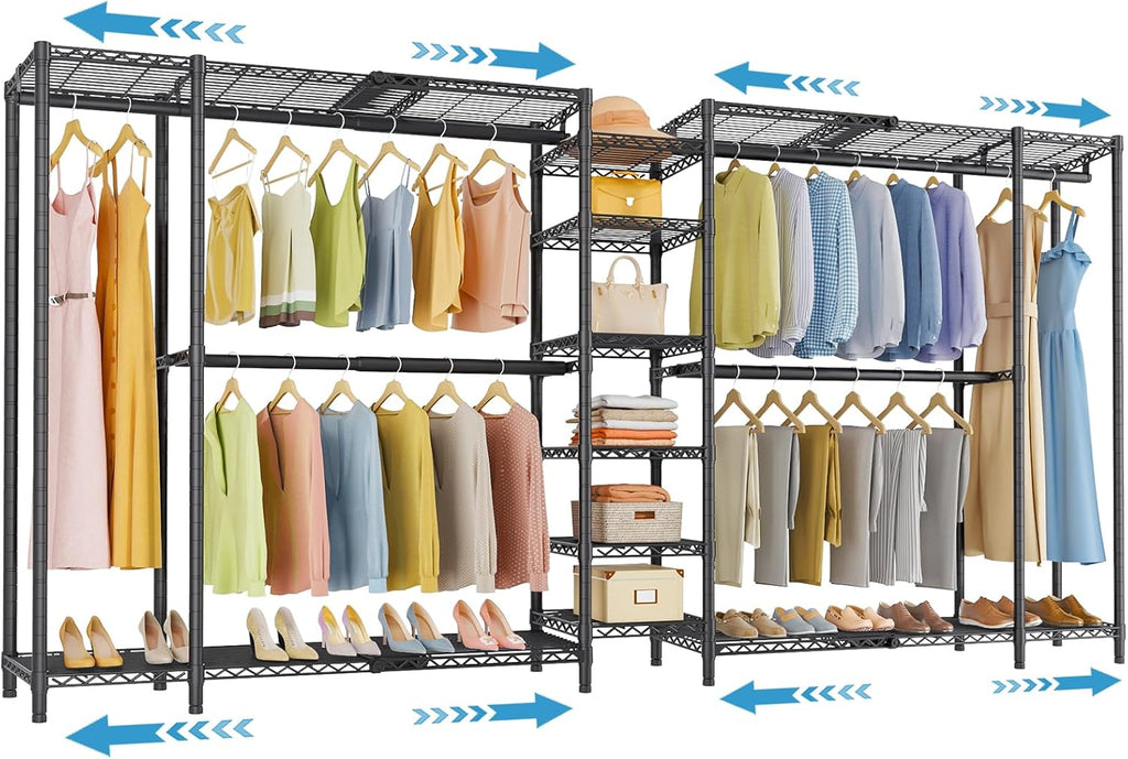 VIPEK X5 Extra Large Expandable Clothes Rack Adjustable from 7'8" to 10'5", Reach-in Closet Metal Clothing Racks Walk-in Freestanding Wardrobe Portable Closets, Black
