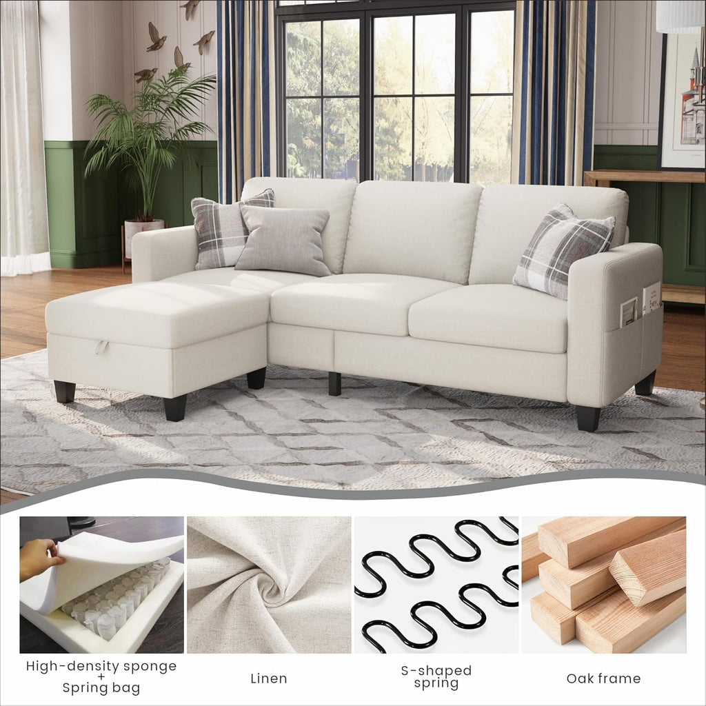 Sectional Sofa Couches for Living Room - 78''Convertible Modular Three-Seater L-Shaped Pet-Friendly Couch,Washable Sofa Cover-Bench Storage, Suitable for Small Living Room, Apartment,Office-Beige