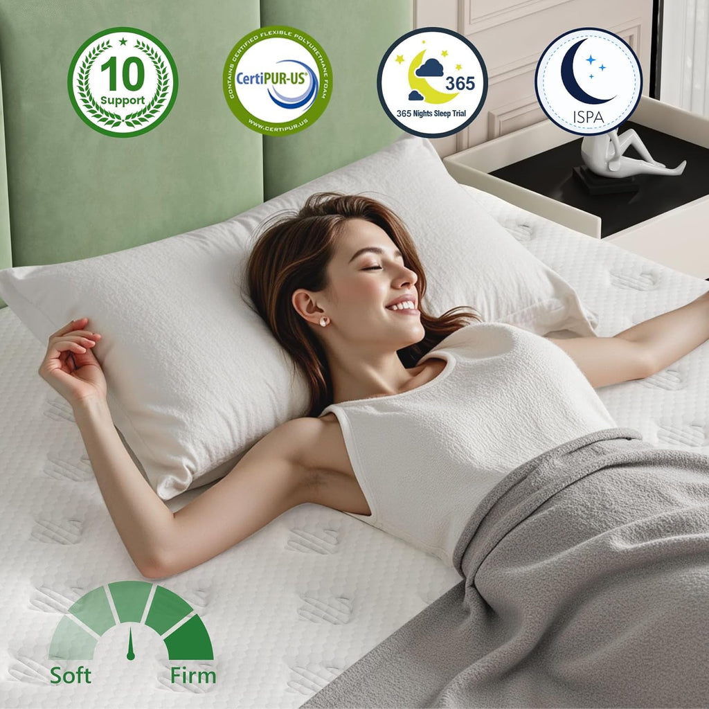 King Mattress, Enhanced 14 Inch King Size Hybrid Mattress in a box with Gel Memory Foam & Independent Pocket Springs, Medium Firm, Pressure Relief, Strong Edge Support, 365-Night Trial, CertiPUR-US